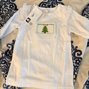 Vive La Fête White Long Sleeve Kids Tee with Christmas Tree
